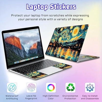Universal Laptop Skin Sticker Decal, Compatible with MacBook HP Dell Lenovo 12"-15.6", Reusable Vinyl Notebook Cover 3PCS Set, High-Recognition Film-Starry Night Town - color: Starry Night Town