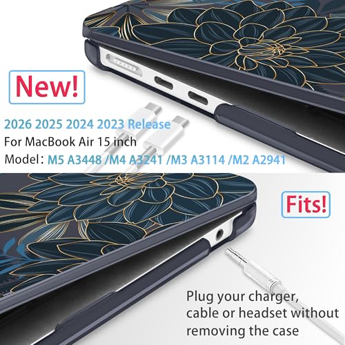 Mektron for 2026/2025/2024/2023 MacBook Air 15 INCH M5 A3448 /M4 A3241 /M3 A3114 /M2 A2941 Case, Printed Plastic Hard Shell Cover with 15.3" Liquid Retina Display Touch ID, Dahlia Flower C035 - color: Dahlia Flower C035