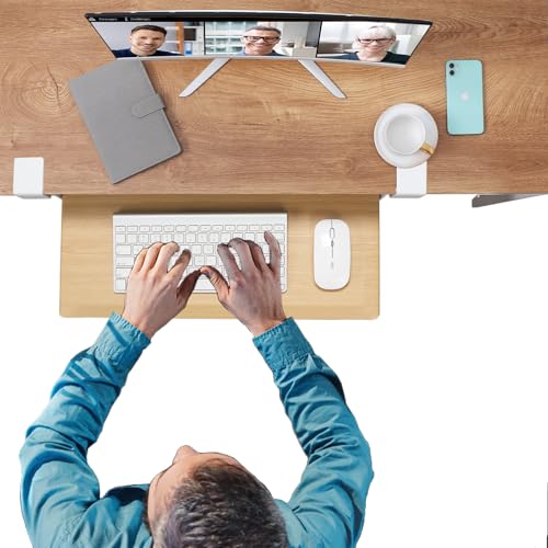 ETHU Under Desk Keyboard Tray - Small Slide Out Keyboard Shelf with C Clamp Mount, 19.7" x 11.8" Ergonomic Pull Out Tray for Home Office Desk,Oak - color: Oak, size: Small