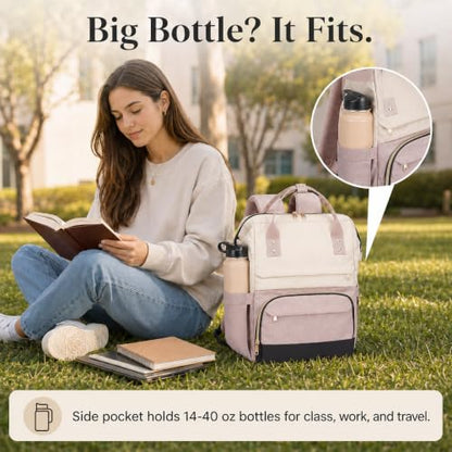 Laptop Backpack for Women, 15.6 Inch Work Backpack Purse with Large Capacity, Water-Resistant Nurse Bag, College Bookbag for School, Casual Travel Daypack, Beige and Nude - color: Beige and Nude