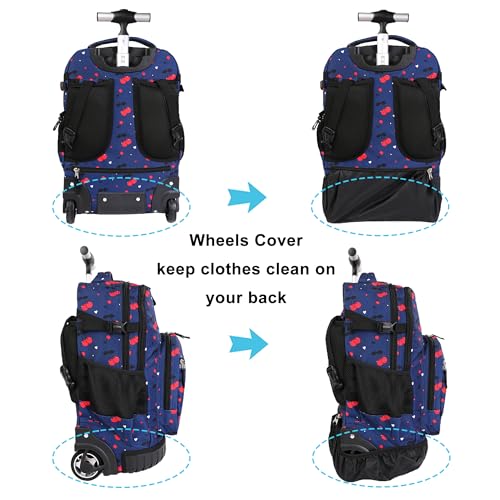 Tilami Rolling Backpack 19 inch with Lunchbox Wheeled Laptop Backpack, Cherry Blue - color: Cherry Blue