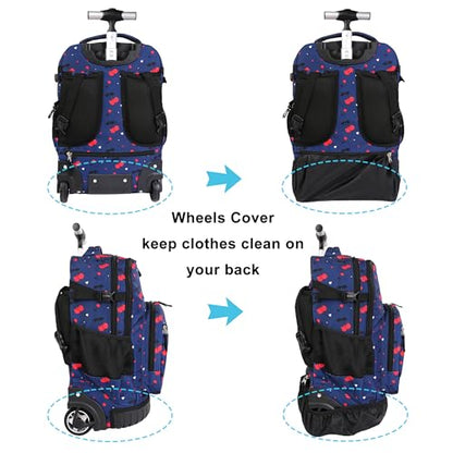 Tilami Rolling Backpack 19 inch with Lunchbox Wheeled Laptop Backpack, Cherry Blue - color: Cherry Blue