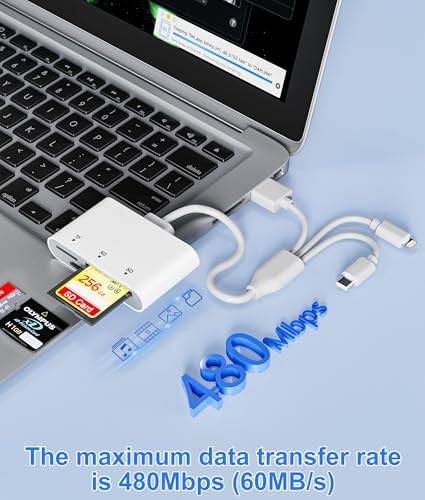 SD Card Reader for iPhone with USB-C & Lightning - 3-in-1 SD MicroSD xD-Picture Cards Memory Card Reader, Compatible with iPhone 16/15/14, iPad, MacBook, Android, Camera & PC - color: White