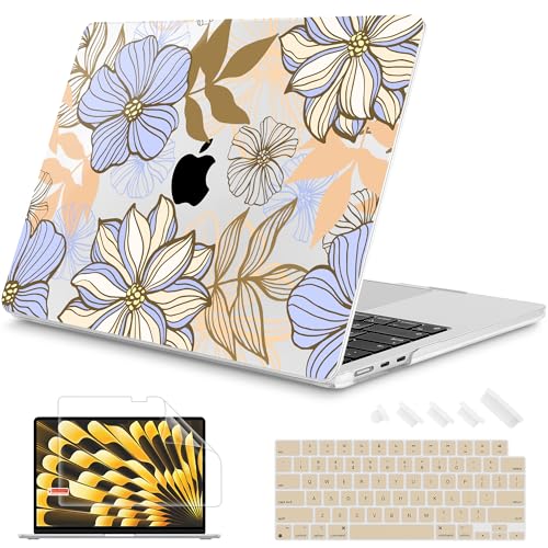Mektron for 2026/2025/2024/2023 MacBook Air 15 INCH M5 A3448 /M4 A3241 /M3 A3114 /M2 A2941 Case, Printed Plastic Hard Shell Cover with 15.3" Liquid Retina Display Touch ID, Abstract Floral - color: Abstract Floral