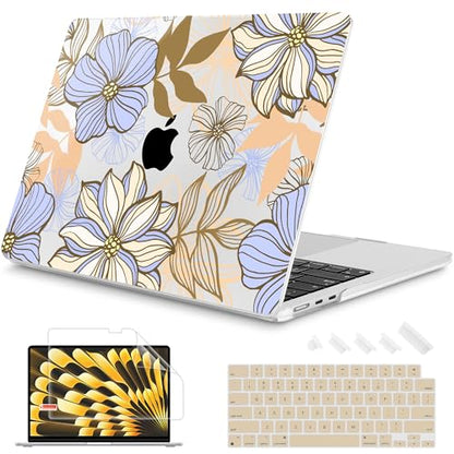 Mektron for 2026/2025/2024/2023 MacBook Air 15 INCH M5 A3448 /M4 A3241 /M3 A3114 /M2 A2941 Case, Printed Plastic Hard Shell Cover with 15.3" Liquid Retina Display Touch ID, Abstract Floral - color: Abstract Floral