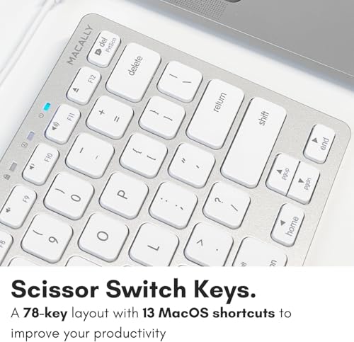 Macally Small Wired Keyboard for Mac and Windows - 78 Scissor Switch Keys Compatible Apple Keyboard - USB Mini Keyboard that Saves Space and Looks Great - Plug and Play Wired Mac Keyboard - Aluminum - color: Silver Aluminum
