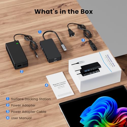 Surface Thunderbolt 4 Dock Triple Displays 4K HDMI*2+VGA, 12 in 1 Surface Pro Docking Station with 100W Power Adapter for MS Surface Pro 12/11/10/9/8/X/7+/7,Laptop 7/6/5/4/3,Laptop Go,Studio