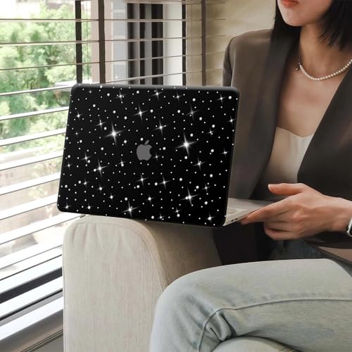 Diamond Case for MacBook Air 13 inch 2022-2018 M1 A2337 A2179 A1932, Luxury Bedazzled Bling Shiny Sparkle Glitter Texutured PU Leather Hard Shell Case & Keyboard Cover for Mac Air 13, Black - color: # Diamond