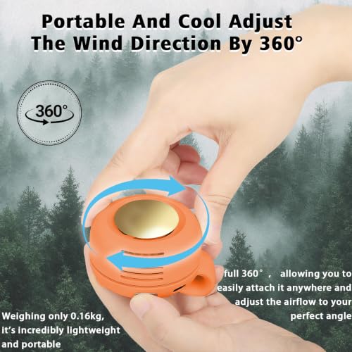 Portable Clip-On Fan, Mini USB Rechargeable 360° Rotatable Fan, Personal Fan 3-Speed Silent Mini Bladeless Fans (Orange) - color: 1 pack (A-Orange)