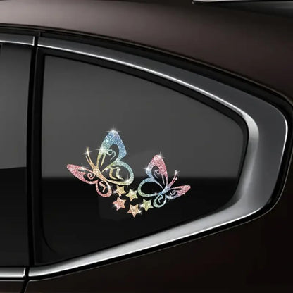 2pcs Sparkling Butterfly Star Sunflower Self-Adhesive PVC Rainbow Glittery Decal Sticker for Cars, Laptops, Trucks, Motorcycles Wall Window Luggage Scratch Cover Door Multi-Surface Decor Sticker
