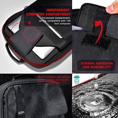 Slim & Expandable Laptop Backpack 15.6 Inch, Computer Rucksack Water Resistant Bag, Anti-Theft Travel Daypack for Men and Women-Black&Red - color: Black&red