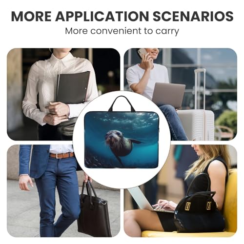 14 inch Laptop Sleeve with Handle Shockproof Laptop Bag Waterproof Computer Cover Bag Underwater Sea Lion Briefcase