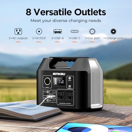 SinKeu 300W/256Wh Portable Power Station with 40W Solar Panel | (80000mAh) Solar Generator with Panels Included, LiFePO4 Battery with USB DC AC Outlets for Home, RV, Hurricane, Camping - color: Sliver