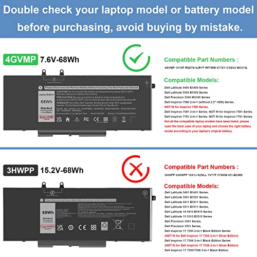 Fancy Buying 4GVMP Laptop Battery for Dell Latitude 5400 5500 Precision 3540 3550 7590/7591/7791 2-in-1 Series,P/N X77XY RF7WM 9JRYT C5GV2 P84F P80F001 P84F001 P42E P42E001 P98G001 - size: 9.4*4.17*0.27inch 4GVMP