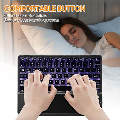 Ultra-Slim Bluetooth Keyboard with Built-in Touchpad and Mouse Portable Mini Wireless Keyboard Rechargeable 7-Color Backlit for Apple iPad iPhone Samsung Tablet iPhone Smartphone iOS Android Windows - color: black