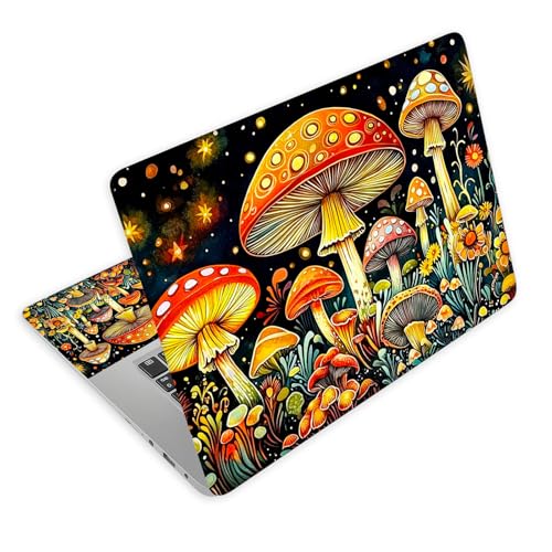 Universal Laptop Skin Decal, 3-Piece Vinyl Protector for 12 13 14 15.6" Notebook, Waterproof Anti-Scratch, Easy Trim & Bubble-Free Finish, Mushrooms Wildflowers - color: Mushrooms Wildflowers