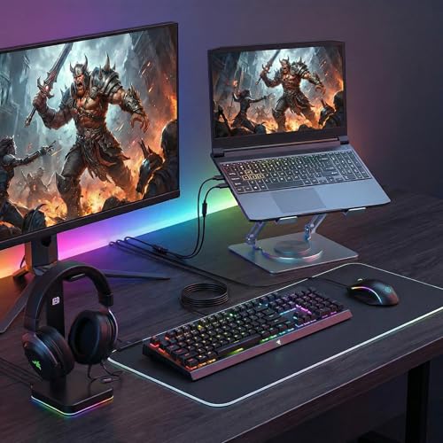 360 Rotating Aluminum Laptop Stand, Adjustable & Foldable Ergonomic Computer Stand, Compatible with MacBook, iPad, Dell, HP up to 16 Inches for Home & Office, Gray - color: blue-green