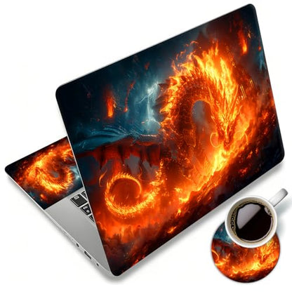 Laptop Skin Sticker Decal 12"-15.6" Universal Laptop/Notebook/Netbook Vinyl - Waterproof Scratch Resistant,Fits HP Dell Lenovo MacBook,2 Free Wrist Pads,Easy Apply & Remove,Fire Dragon Castle - color: Fire Dragon Castle