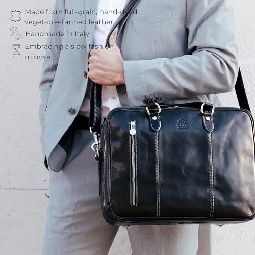 Time Resistance Leather Laptop Briefcase - Full Grain Leather Computer Bag for Men and Women | Leather - color: Black