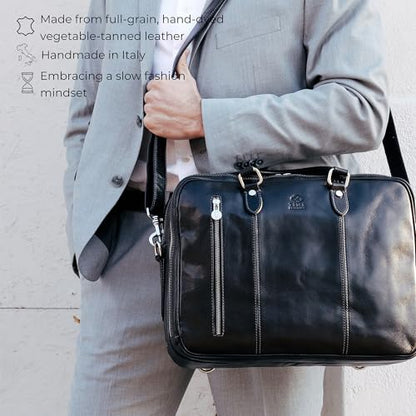 Time Resistance Leather Laptop Briefcase - Full Grain Leather Computer Bag for Men and Women | Leather - color: Black