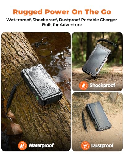 BLAVOR Solar Power Bank with Hand Crank and 4 Cables, 20000mAh Wireless Portable Charger with USB C & Camping Light, 20W Fast Charging Battery Pack for iPhone, iPad, Samsung, All Mobile Phones - color: Black