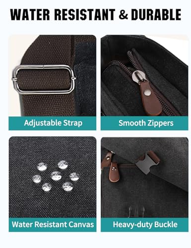 Messenger Bag for Men,Water Resistant Canvas Satchel 14 15.6 17 Inch Laptop Briefcases Business Shoulder Bag by RAVUO - color: 15.6 Inch-black