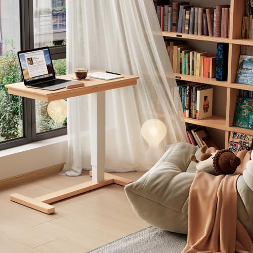 Solid Wood Overbed Bedside Table with Wheels, Adjustable Medical Tilt Top Hospital Bed Table Over The Bed, Rolling Laptop Desk, Mobile Standing Desk for Hospital and Home Use (Natural) - color: Natural