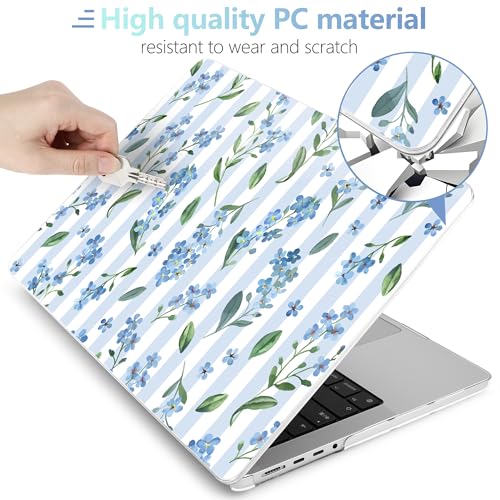 MEEgoodo Compatible with MacBook Pro 14 inch Case(M5/M4/M3/M2/M1)Pro/Max 2026 2025 2024 2023 2021,Fit Model A3427/A3426/A3434/A3112/A3401/A3185/A2918/A2992/A2779/A2442, Blue Watercolor Flowers&Stripes - color: Blue Watercolor Flowers&Stripes