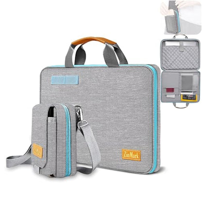 Laptop Case 15.6 Inch Briefcase Military-Grade Protection with Detachable Belt Bag, Compatible All Model of 15-16 Inch MacBook Pro and Most Popular 15.6 Inch Notebooks Chromebooks (Gray&Blue) - color: Gray&blue