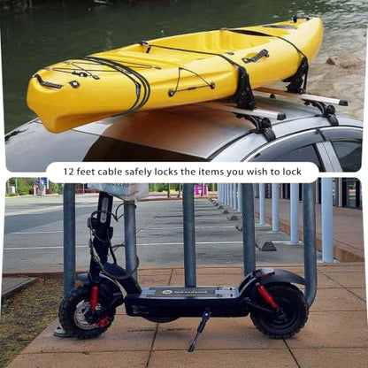 12ft Long Straight Cable Lock with Resettable Combination, Weatherproof Security Kayak Lock, Unique Thin Cable Combination Lock for Kayaks, Paddle Boards, Dock, Bike, Scooters, Canoe and Outdoor Gear