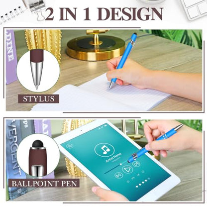 Zonon 38 Pieces Rubberized Ballpoint Pen with Stylus Tip Stylish Metal Pen Capacitive Stylus with Soft Rubberized Grip, Black Ink for Most Devices(Dark Brown) - color: Dark Brown