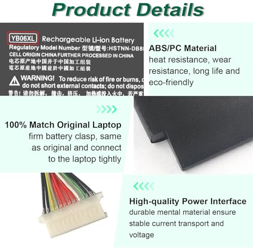 DMKAOLLK 84.08Wh YB06XL 928372-855 928427-272 Battery for HP Spectre X360 | Convertible 15-CH011DX 15-CH0XX 15T-CH000 15-CH011NR 15-CH 15T-CH Series 928372-856 928427-271 YB06084XL 11.55V - size: 12.08*3.93*0.2inch YB06XL