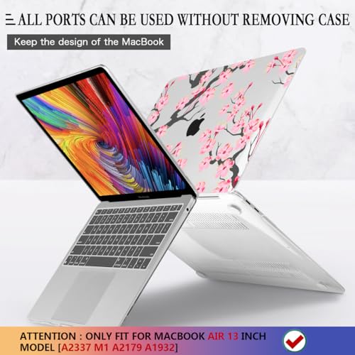 CISSOOK Compatible with MacBook Air 13 inch Case Pink 2021 2020 2019 2018 | A2337 A2179 A1932, 4in1 Set Hard Shell Case Keyboard Cover Screen Protector for MacBook Air 13 inch M1, Cherry Blossoms - color: Cherry blossoms
