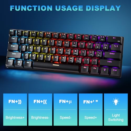 60% Wired Mechanical Gaming Keyboard RGB Backlit Anti-Ghosting Compact 61-Keys Mini Keyboard with Red Switch | for Windows Laptop PC Gamer Office Typist - color: Black