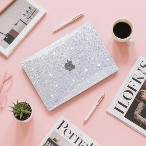 B BELK for MacBook Air 13.3 inch Case M1 A2337 A2179 A1932, Glitter White | 2021-2018 Released, Sturdy Protective Laptop Hard Shell with 2 Keyboard Covers - color: Glitter White