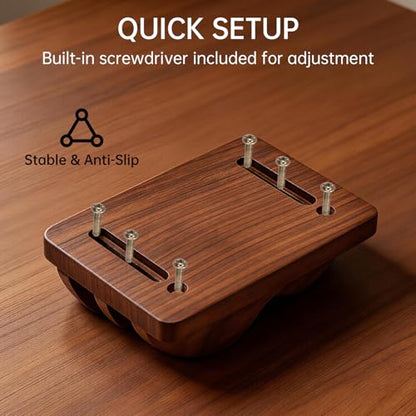 Vertical Laptop Stand for Desk Wood Walnut Adjustable Width Holder Compatible with All MacBook Pro Air HP Dell Surface Organizer Fits 10-30mm Laptops Dual Slot Design