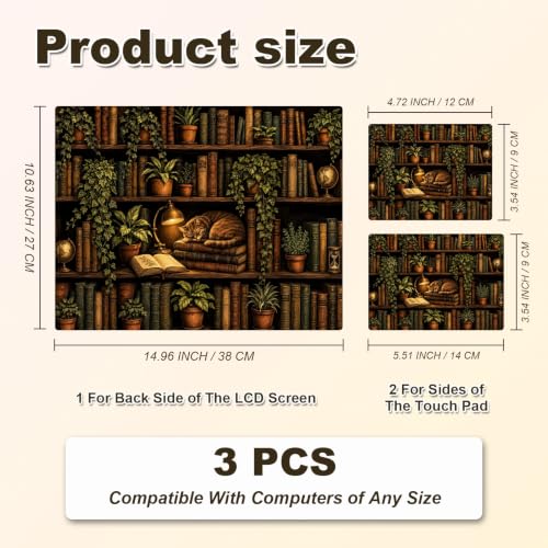 Universal Laptop Skin Sticker Decal 11-15.6 Inches, Cat Bookshelf | Reusable Vinyl Sticker for 12.1 13 13.3 14 15.4 Inches Notebook PC, Scratch Resistant Waterproof, Easy to Trim & Apply - color: Cat Bookshelf