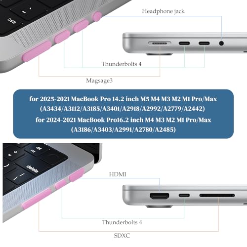 ProElife 21-Pcs Anti Dust Dirt Plug for MacBook Pro 14 16 M5 M4, Pink | Protective Laptop Silicone Anti Dirt Protective Cover, Durable & Reusable, Custom Fit Design, Easy to Apply and Clean - color: Pink