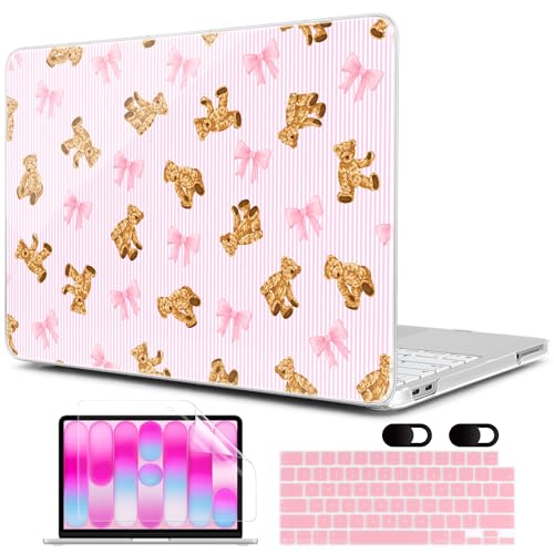 MEEgoodo 4-in-1 Printed Case for MacBook Neo 13 inch 2026 Release Model A3404, Laptop Hard Shell Cases with Keyboard Skin & Screen Protector & Webcam Covers, Bear&Cute Ribbon - color: Bear&Cute Ribbon
