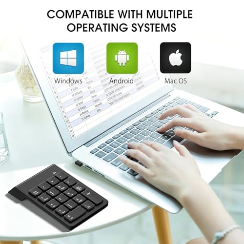 NOOX Wireless Number Pad, Portable Numeric Keypad 2.4G 18 Keys 10 Key USB Keypad for Laptop/Notebook/Surface Pro/PC, Financial Accounting Number Pad Keyboard - Black