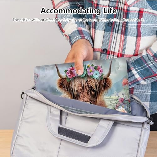Universal Laptop Skin Sticker with 2 Wrist Pad Skins, Waterproof Scratch Resistant Vinyl Laptop Cover Decal, Cut to Fit for 11–15.6 Inch MacBook HP Dell Lenovo, Flowers Highland Cattle - color: Flowers Highland Cattle