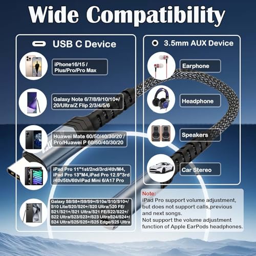 USB Type C to 3.5mm Female Headphone Jack Adapter 2 Packs | USBC to Aux Audio Dongle Cable for iPhone16/15Plus/Pro/Pro Max,Galaxy S25/S24/S23/S22/Note10/20 Ultra,iPad Pro/Mini,MacBook - style: 2 Pack Adapter