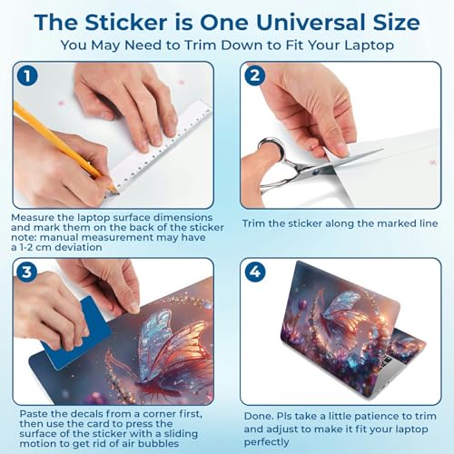 Reusable Universal Laptop Skin Sticker, Cut to Fit for 11.6–15.6 Inch Laptops, Waterproof Protective Film, No-Residue - Dream Crystal Butterfly - color: Dream Crystal Butterfly