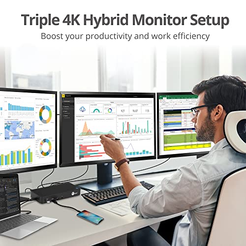 SIIG DisplayLink USB-C Dock, Triple 4K60Hz, 100W PD, JU-DK0P11-S1 | Run three 4K60Hz displays or one 5K60Hz display through DisplayLink; 100W PD, USB and Gigabit Ethernet expand laptops. - style: Triple 4K Display