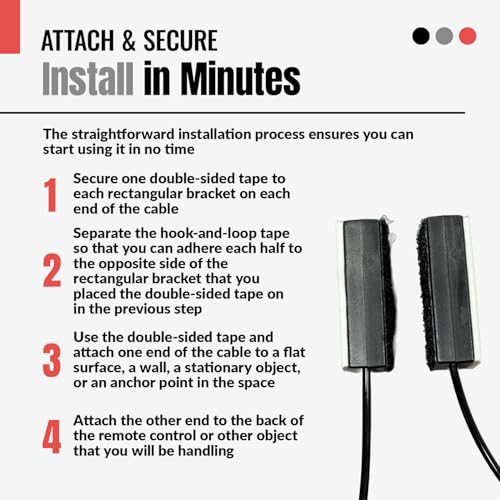 Universal Coiled Security Cable Bulk Pricing Available - Remote Control Tether Security Cable Leash with Hook and Loop Fastener Tape and Double-Sided Tape - CBL02 (3-Pack) - size: 3 Pack