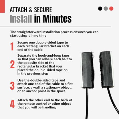 Universal Coiled Security Cable Bulk Pricing Available - Remote Control Tether Security Cable Leash with Hook and Loop Fastener Tape and Double-Sided Tape - CBL02 (3-Pack) - size: 3 Pack