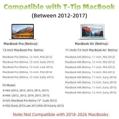 Mac Book Pro Charger 60W Mag 2 T-Tip for 11/13'' Late 2012-2017 A1425 A1502 | Mag-netic 2 Charger Power Adapter Compatible with Old Mac Book Air/Pro A1465 A1466 Not for 2018-2026 Models.