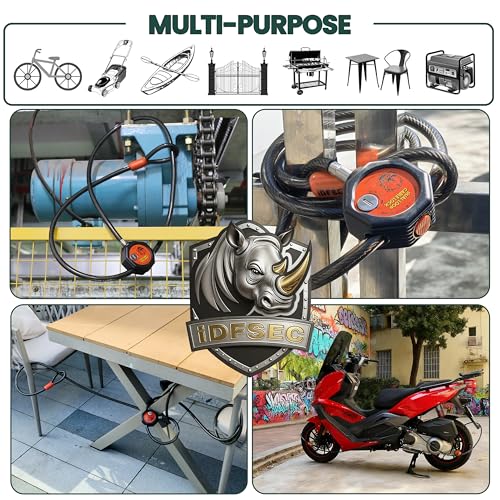 Heavy Duty Adjustable Cable Lock with 4 Keys | 5' x 1/2" Weatherproof Dual Cinch Security Cable for Bikes, Scooters, ATVs, Generators, Ladders, Tools & Outdoor Gear - size: 5' x 1/2" Diameter
