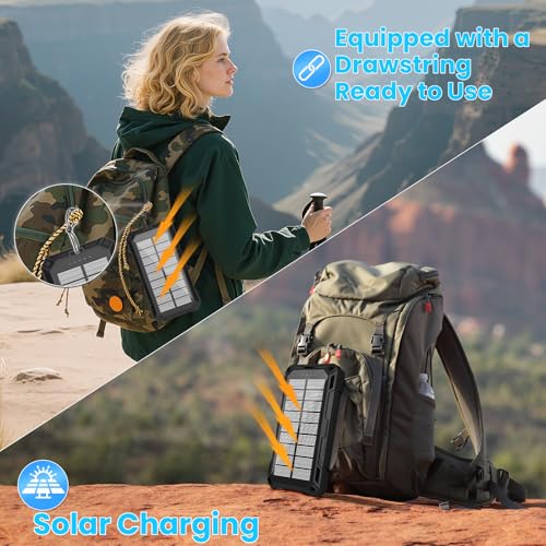 Solar Power Bank 49800mAh - Wireless Portable Charger 15W Fast Charging with 4 Built-in Cables. Equipped with a Powerful Flashlight, IP65 Outdoor Waterproof Power Bank Perfect for Camping (Black) - color: Black