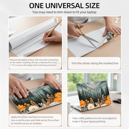 Misty Mountain Pine Forest Universal Laptop Skin Sticker 3PCS, Protective Decal Trim-to-Fit 11.6" 13.3" 14" 15.6" Laptop Vinyl Cover, Removable Anti-Scratch Computer Decal Protector - color: Misty Mountain Pine Forest